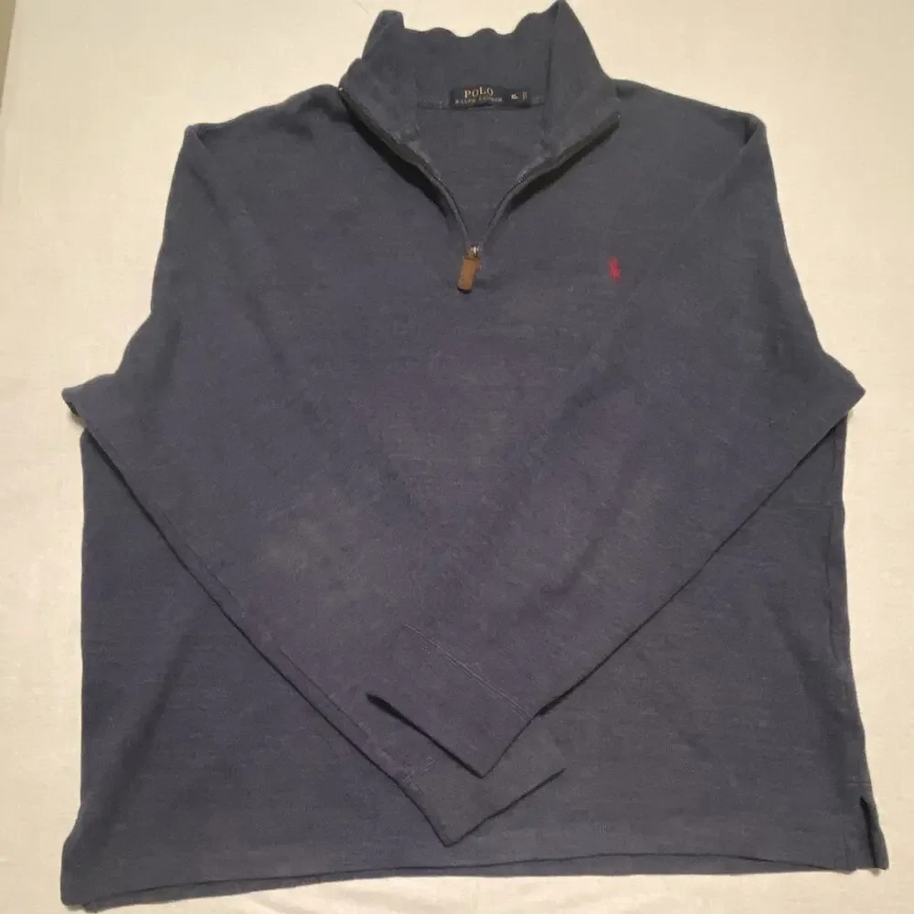 Polo Ralph Lauren Mens XL Blue 1/4 Zip Mock Neck Knit Logo Pullover Sweater